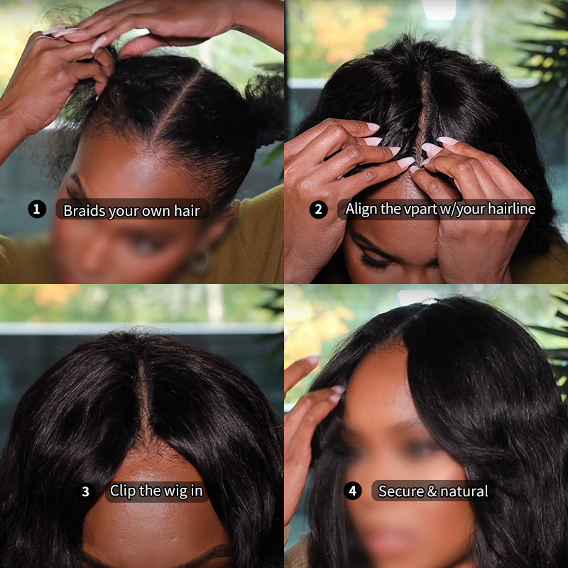 V Part/Thin Part Straight Wig Human Hair Glueless Wigs For Beginner