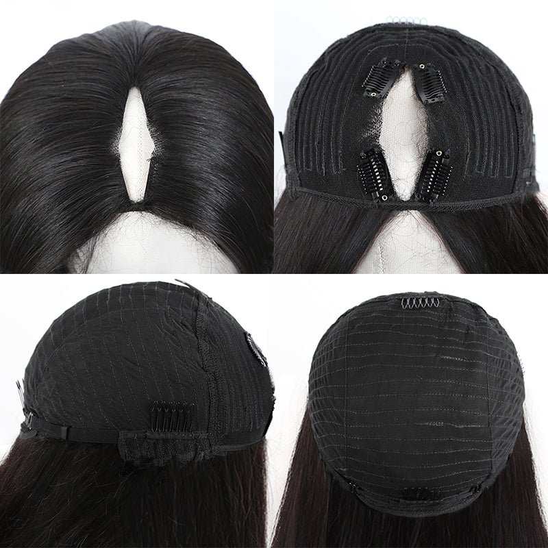 V Part/Thin Part Straight Wig Human Hair Glueless Wigs For Beginner