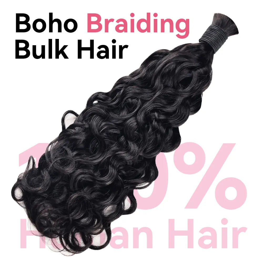 Natural Black Water Wave Bulk Human Hair For Boho Braids BOSUN HAIR