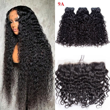 Bosun Hair Water Wave Human Hair 3 Bundles with 13x4 13x6 HD Lace Frontal