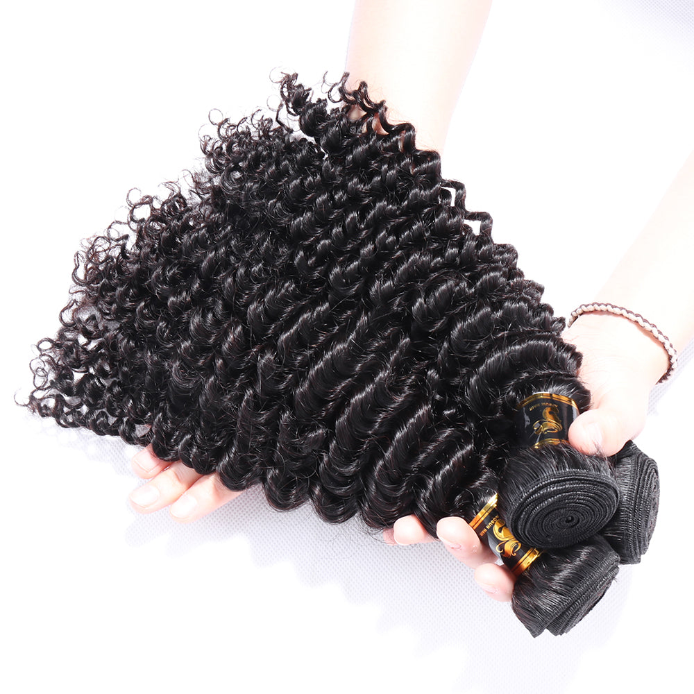 Bosun 4 Bundles Deep Wave Human Hair Bundles Unprocessed Hair Weaves