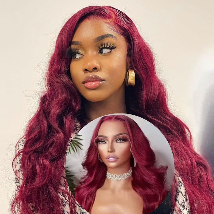 Bosun Hair 99J Burgundy Red Color Body Wave 13x4 Lace Front Wig 4x4 Lace Closure Wigs