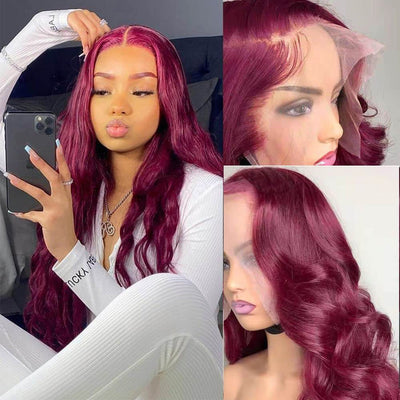 Bosun Hair 99J Burgundy Red Color Body Wave 13x4 Lace Front Wig 4x4 Lace Closure Wigs