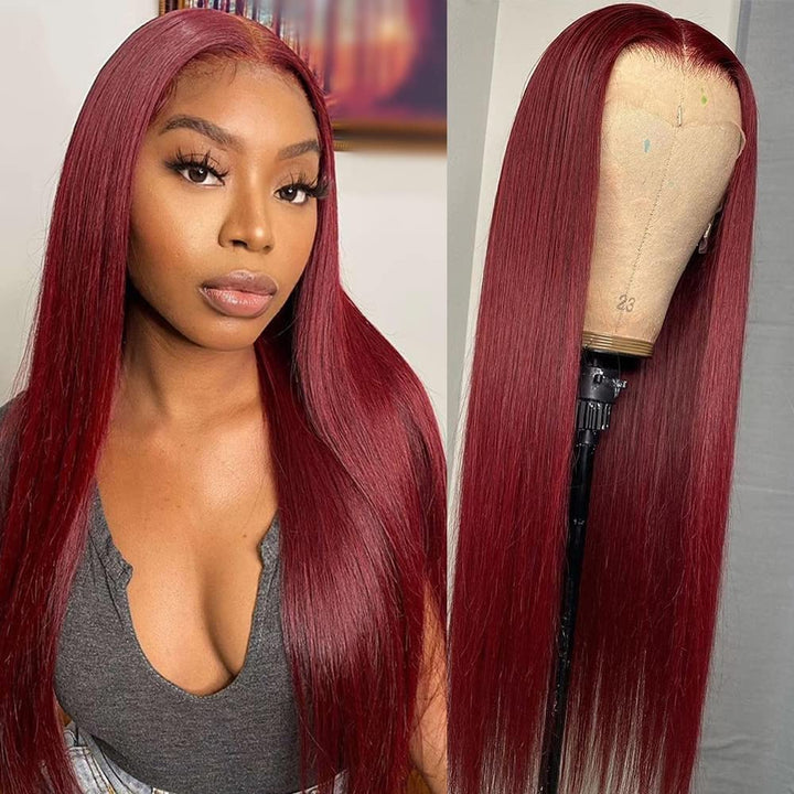 Bosun Hair 99J Burgundy Red Color Straight 13X4 Lace Front Wig 4x4 Lace Closure Wigs