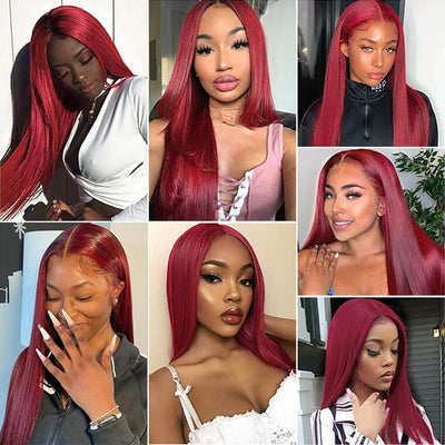 Bosun Hair 99J Burgundy Red Color Straight 13X4 Lace Front Wig 4x4 Lace Closure Wigs