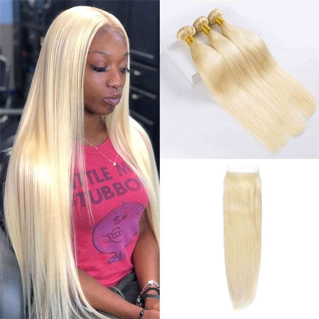 Bosun Hair Straight 613 Blonde Bundles With Lace Closure Deal