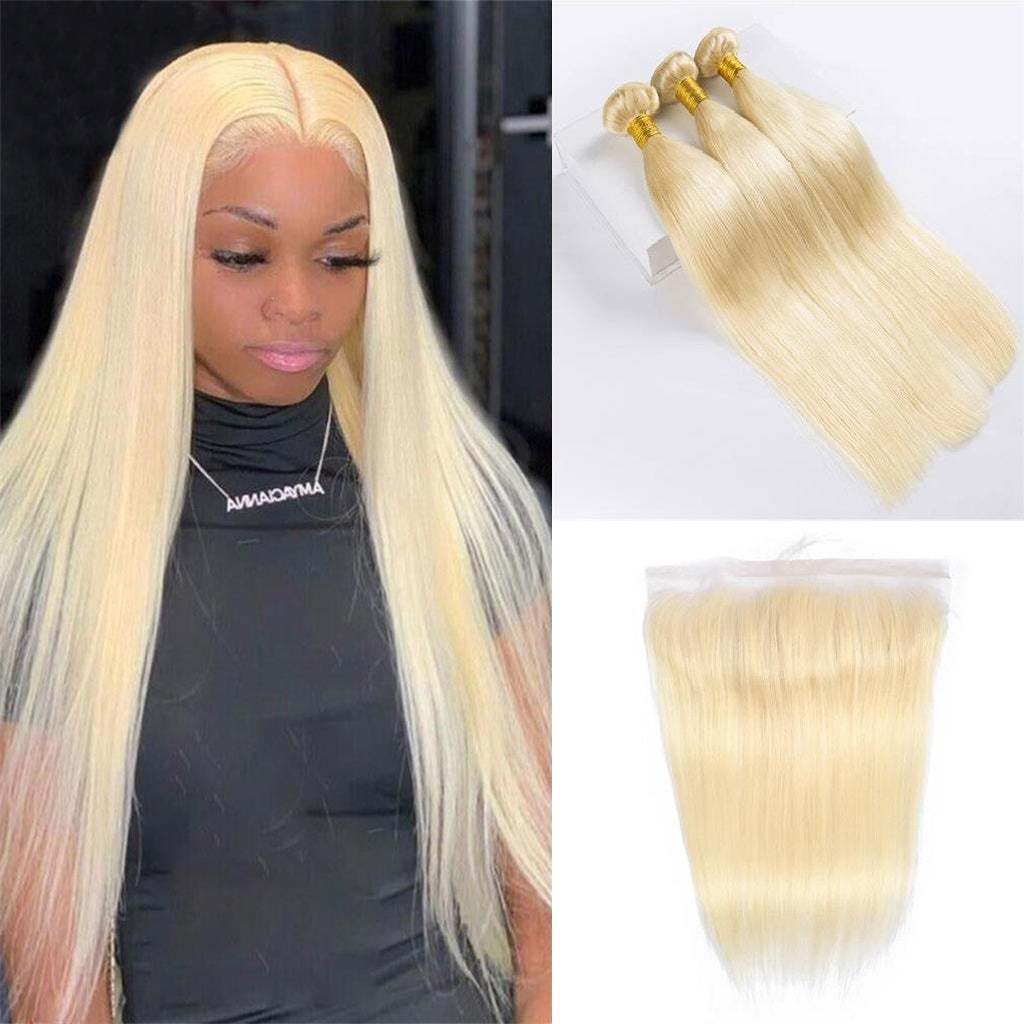 Bosun Hair Straight 613 Blonde 3 Bundles With Lace Frontal Deal