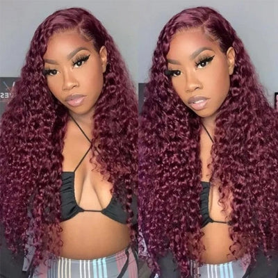 Bosun Hair Burgundy 99J Curly Human Hair Wigs HD Lace Front Wigs Pre Plucked