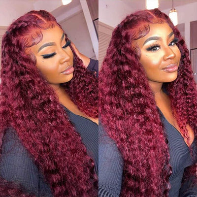 Bosun Hair Burgundy 99J Curly Human Hair Wigs HD Lace Front Wigs Pre Plucked