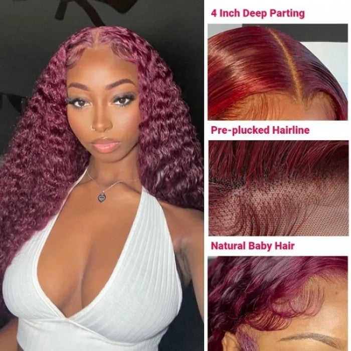 Bosun Hair Burgundy 99J Curly Human Hair Wigs HD Lace Front Wigs Pre Plucked