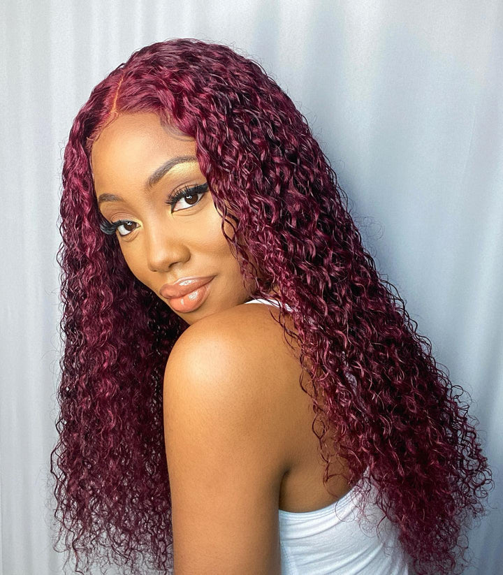 Bosun Hair Burgundy 99J Curly Human Hair Wigs HD Lace Front Wigs Pre Plucked