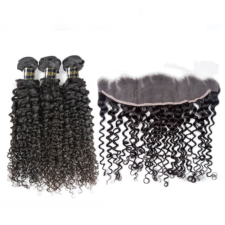 Bosun Hair 10A 3 Bundles Curly With 13x4 13x6 HD Lace Frontal