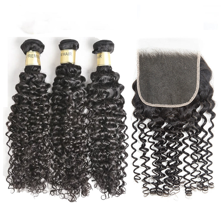 Bosun Hair 12A Raw Quality 3 Bundles Curly Hair With 4x4 5x5 HD Lace Closure