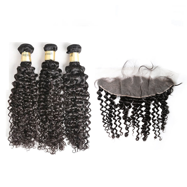 Bosun Hair 12A 3 Bundles Curly With 13x4 13x6 HD Lace Frontal