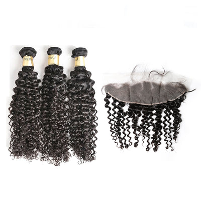 Bosun Hair 12A 3 Bundles Curly With 13x4 13x6 HD Lace Frontal