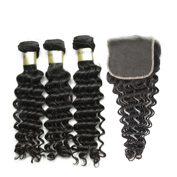 Bosun Hair 12A Raw Quality 3 Bundles Deep Wave Hair With 4x4 5x5 HD Lace Closure