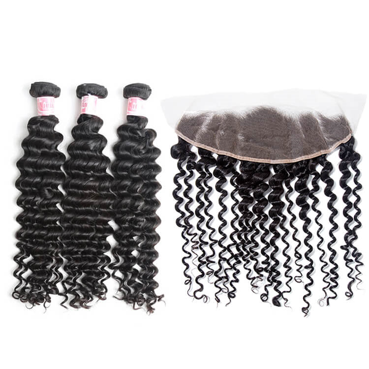 Bosun 9A 3 Bundles Deep Wave Hair With 13×4 HD 13x6 HD Lace Frontal