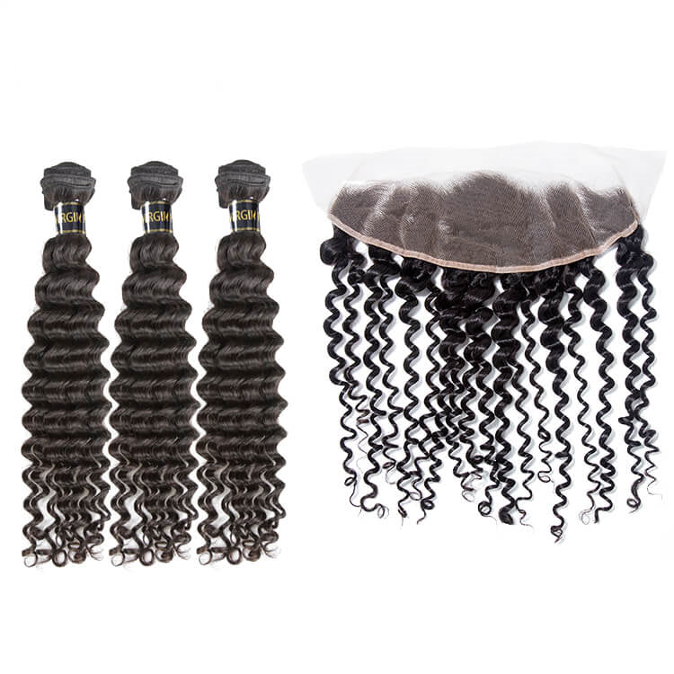 Bosun Hair 10A 3 Bundles Deep Wave With 13x4 13x6 HD Lace Frontal