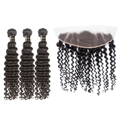 Bosun Hair 10A 3 Bundles Deep Wave With 13x4 13x6 HD Lace Frontal