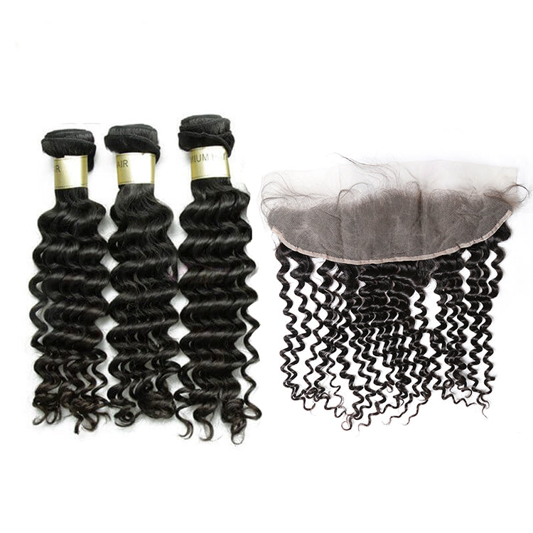 Bosun Hair 12A 3 Bundles Deep Wave With 13x4 13x6 HD Lace Frontal