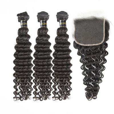 Bosun Hair 10A Top Selling 3 Bundles Deep Wave Hair With 4x4 5x5 HD Lace Closure