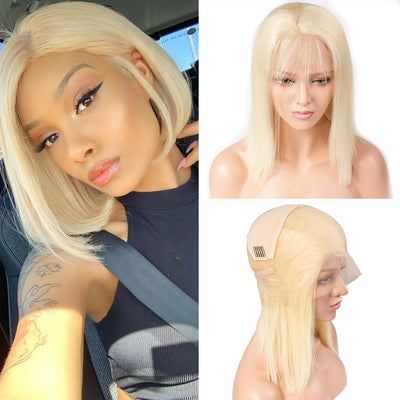 613 Blonde Transparent Full Lace Short Bob Wigs Straight Bob Wig