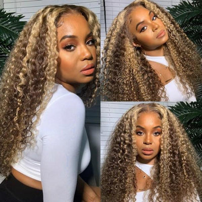 Highlight Curly Wig 13x4 Lace Front Wig Curly Human Hair Wigs Highlight Lace Front Wig