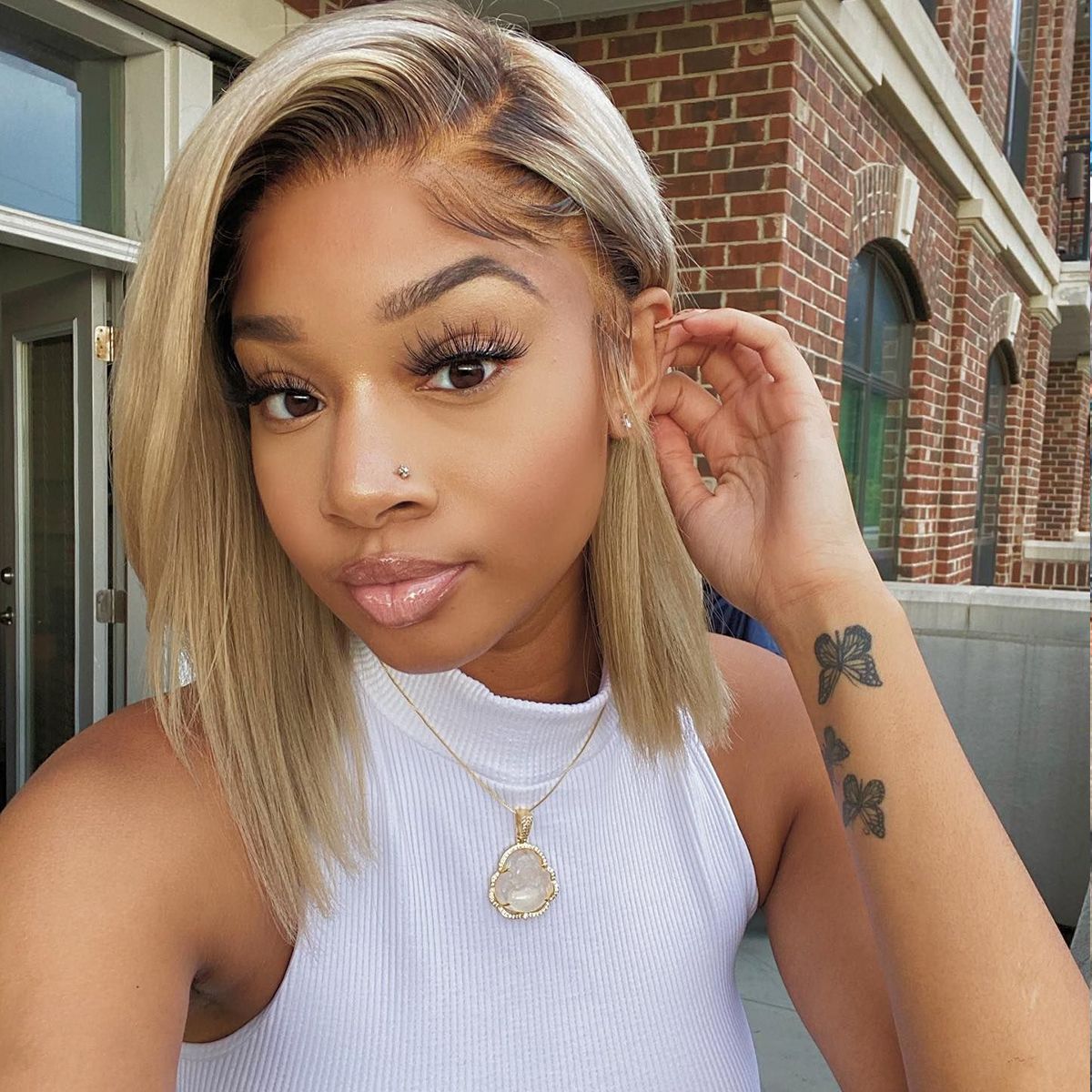 Short Bob Wigs Blonde Wig With Dark Roots Straight Hair 13×4 Lace Front ombre Wigs