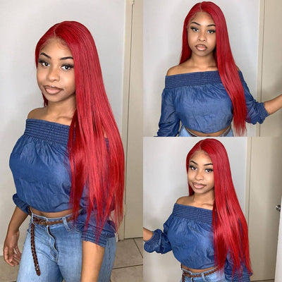 Red Lace Front Wig Straight Virgin Human Hair Closure Wigs Bosun Hair