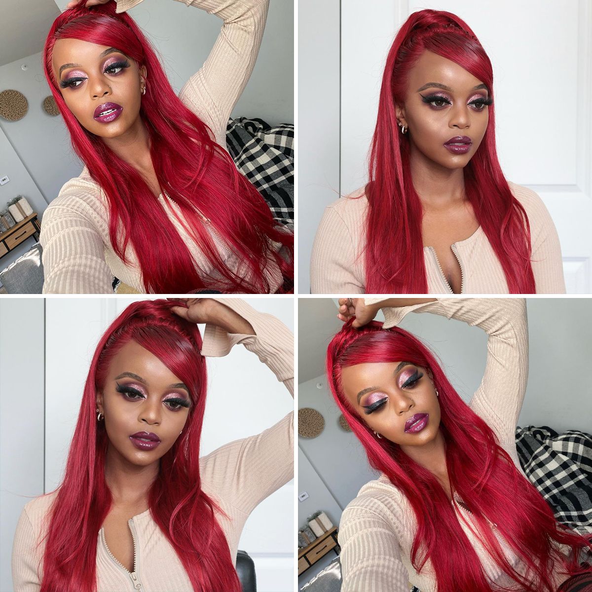 Red Lace Front Wig Straight Virgin Human Hair Closure Wigs Bosun Hair