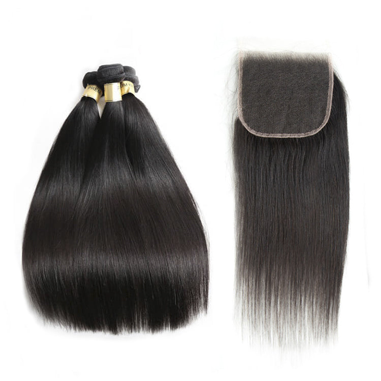 Bosun Hair 12A Raw Quality 3 Bundles Straight Hair With 4x4 5x5 HD Lace Closure