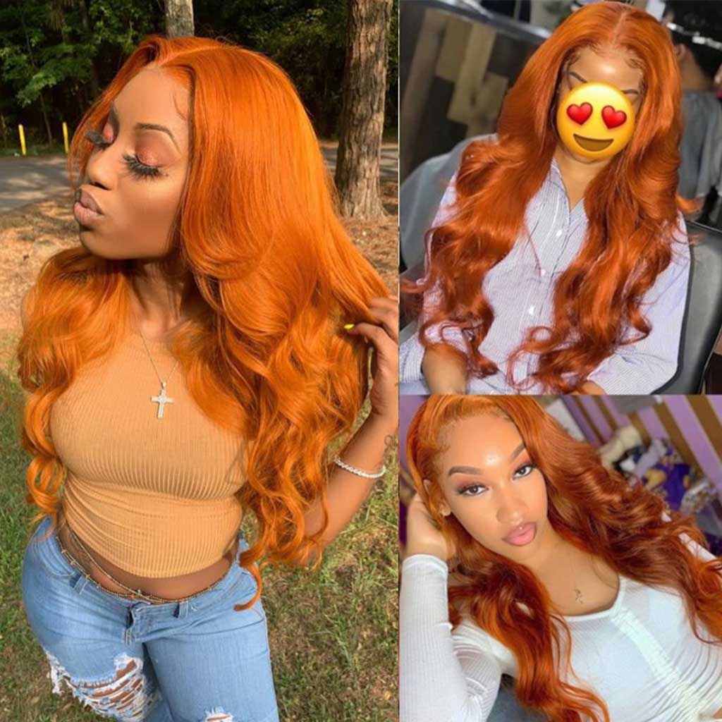 Bosun Hair Orange Ginger Color Body Wave 13x4 Lace Front Wig 4x4 Lace Closure Wigs