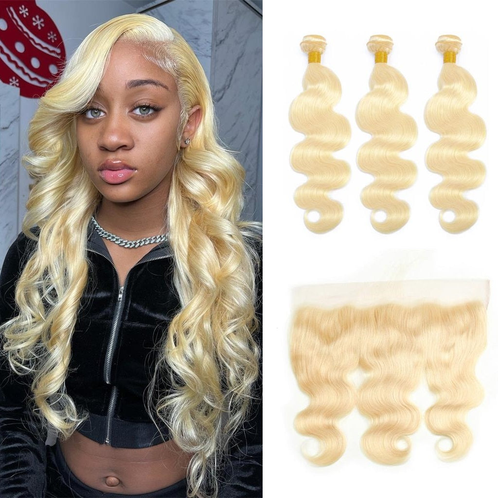 Bosun Hair Body Wave 613 Blonde 3 Bundles With Lace Frontal Deal